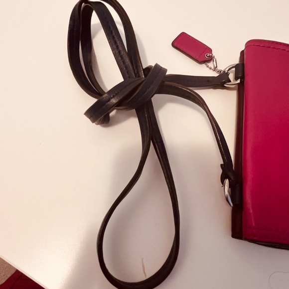 Coach Crossbody Wallet Over the Shoulder Purse Mini Bag Leather Burgundy Fuchsia - Picture 5 of 16